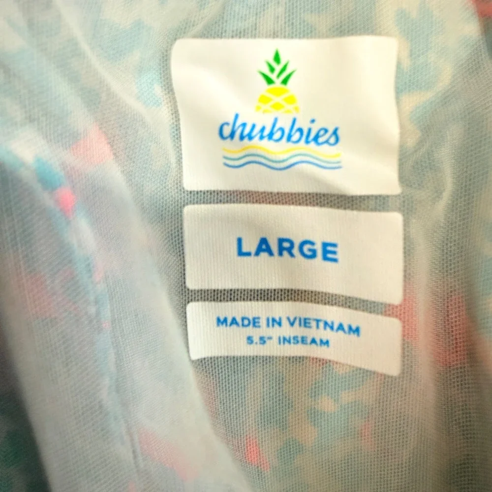Chubbies Swim Trunks Large Blue Pink Flamingo Coastal Resortwear